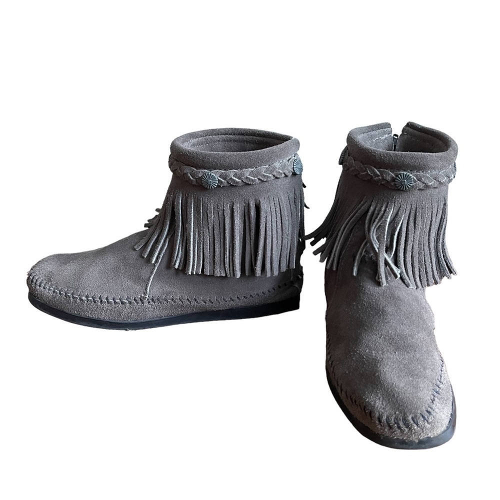 Minnetonka Moccasin High Top Back Zip Suede‎ Leather Upper Boots In Grey Size: 7